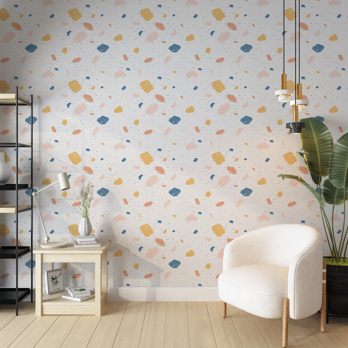 Multicolor Terrazzo Pattern Wallpaper - Pink, Blue, Yellow, and Peach
