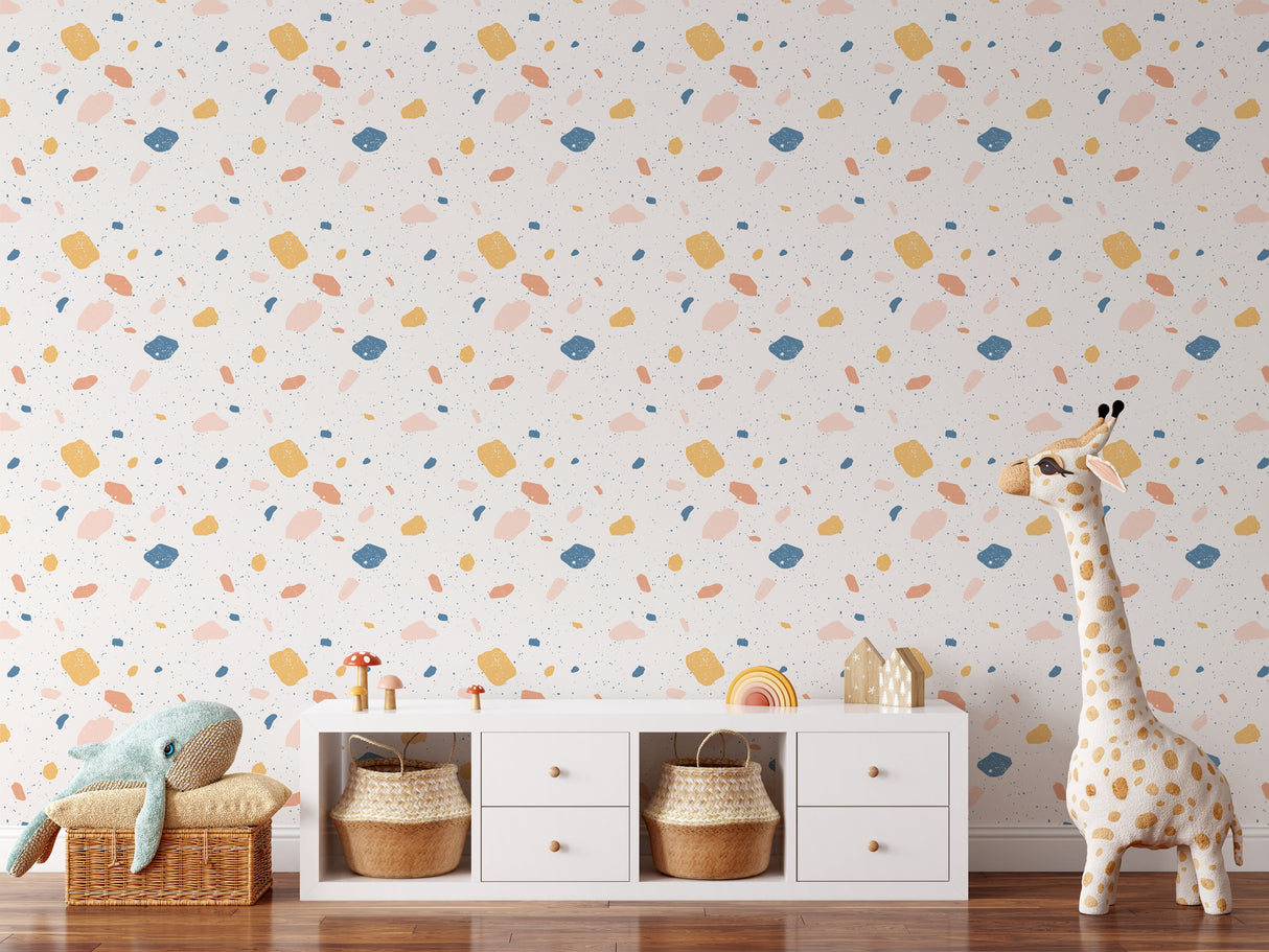 Multicolor Terrazzo Pattern Wallpaper - Pink, Blue, Yellow, and Peach