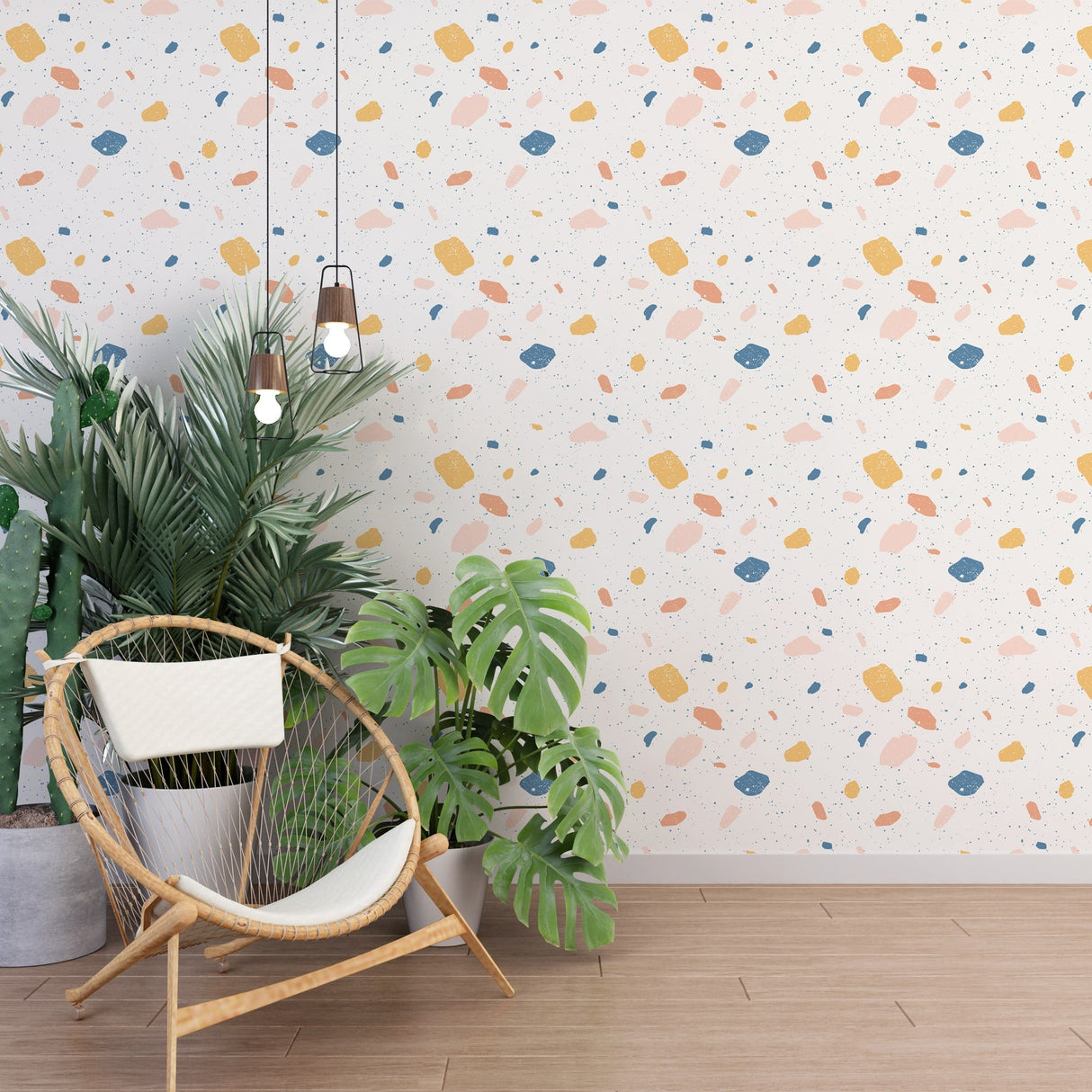 Multicolor Terrazzo Pattern Wallpaper - Pink, Blue, Yellow, and Peach