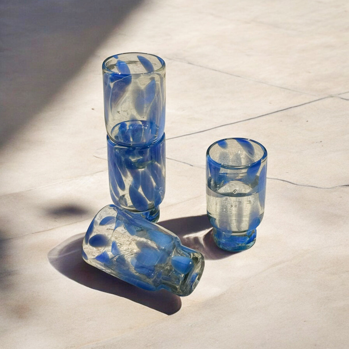 Frida Tall Stackable Glass Blue & Clear (Set of 4) by MESO