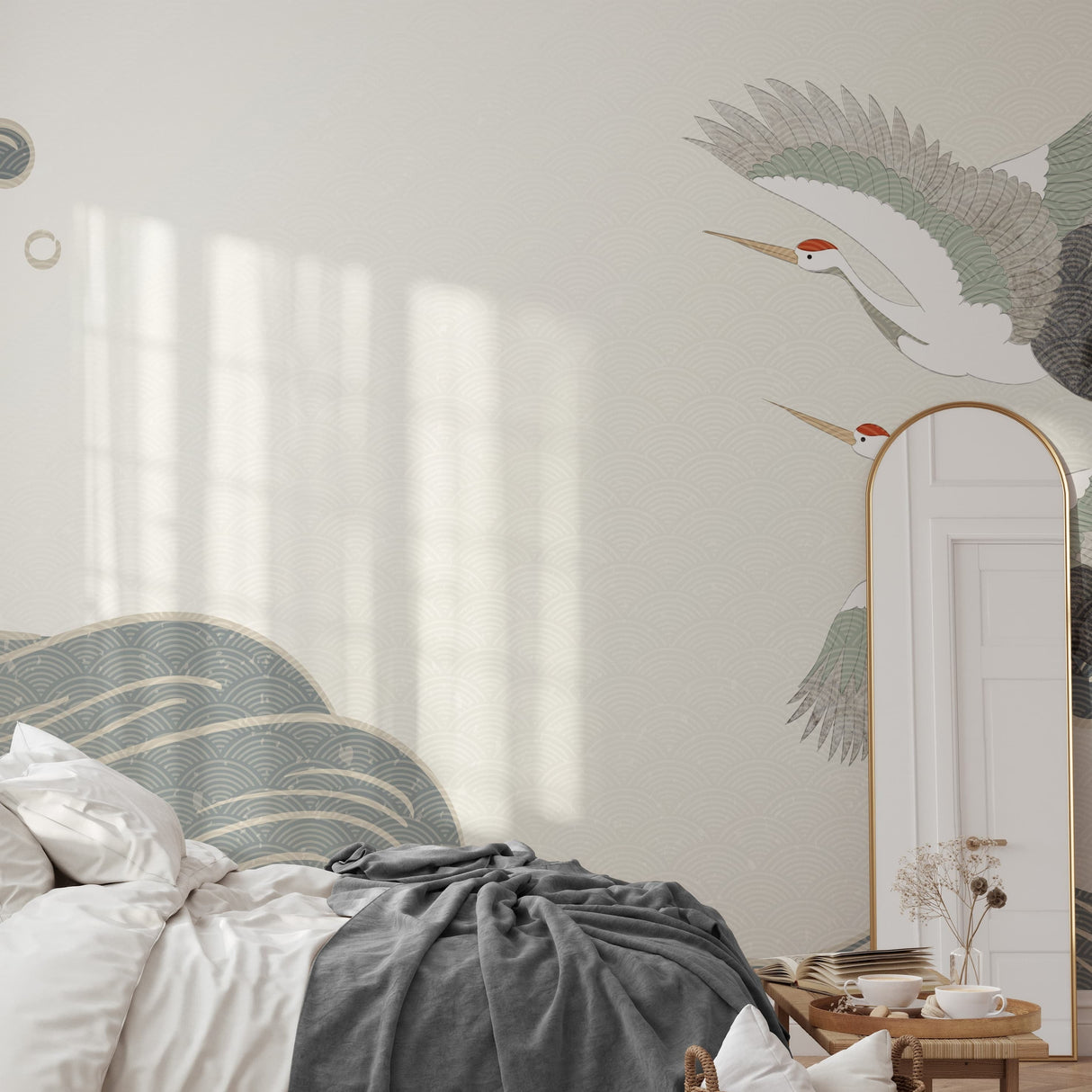 Crane Wallpaper - Ocean Waves Wallpaper - Removable Wallpaper Mural