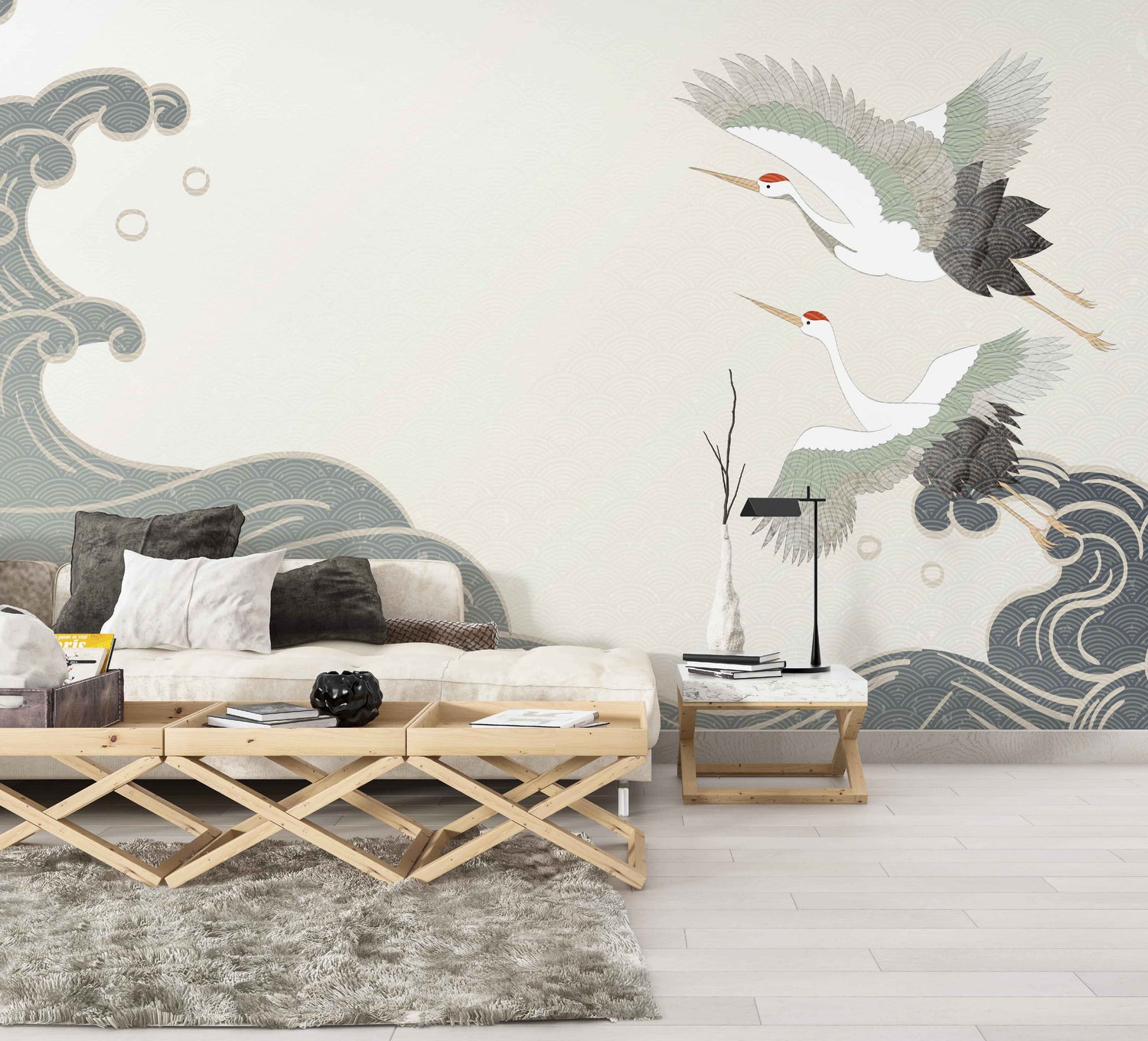 Crane Wallpaper - Ocean Waves Wallpaper - Removable Wallpaper Mural