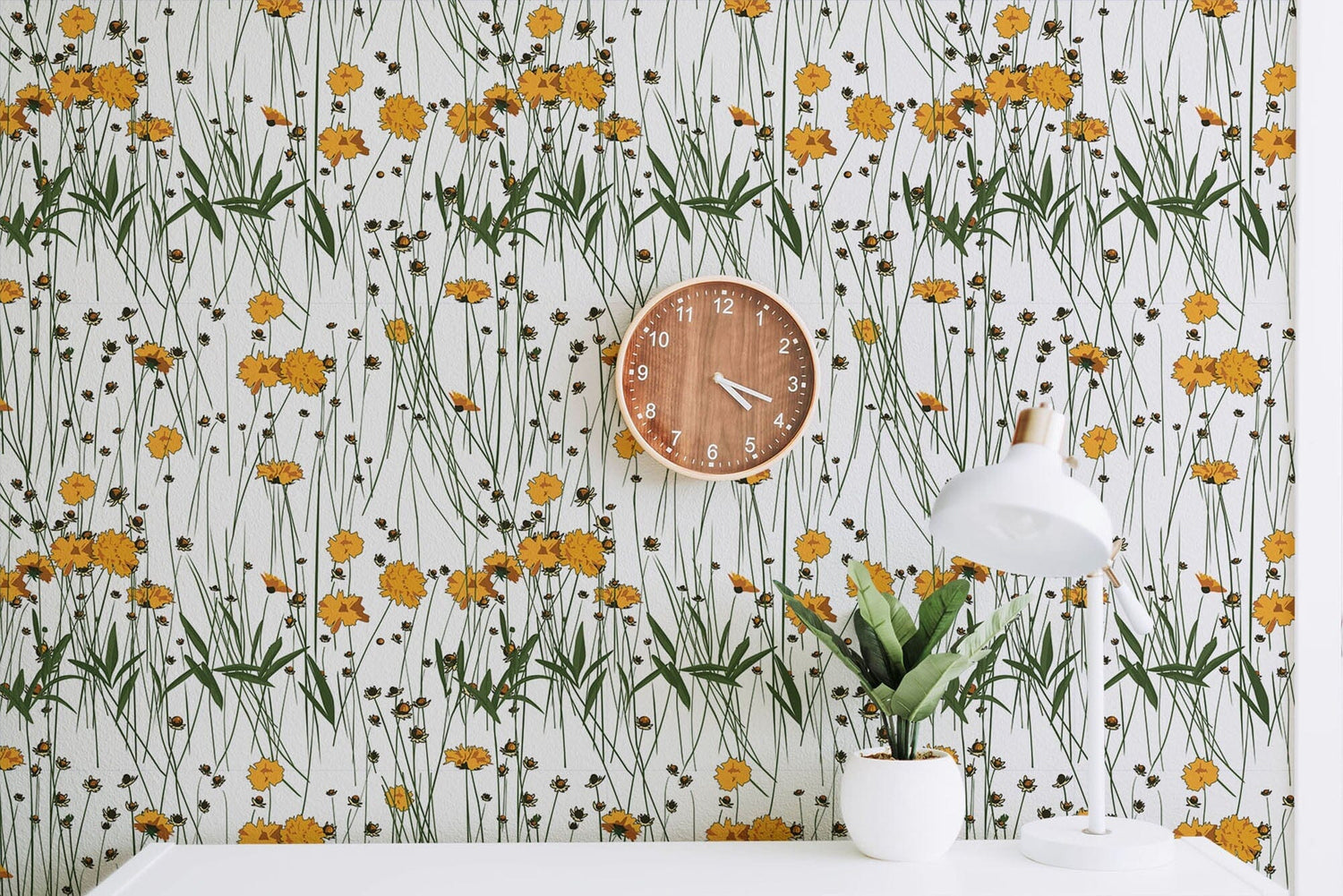 Cute Yellow Flowers Pattern Wallpaper