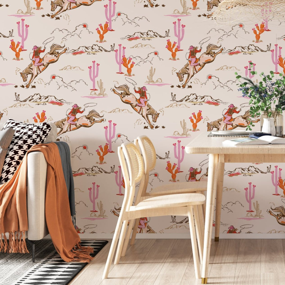 Whimsical Cowgirl Rodeo Wallpaper - Peel and Stick Western Wallpaper