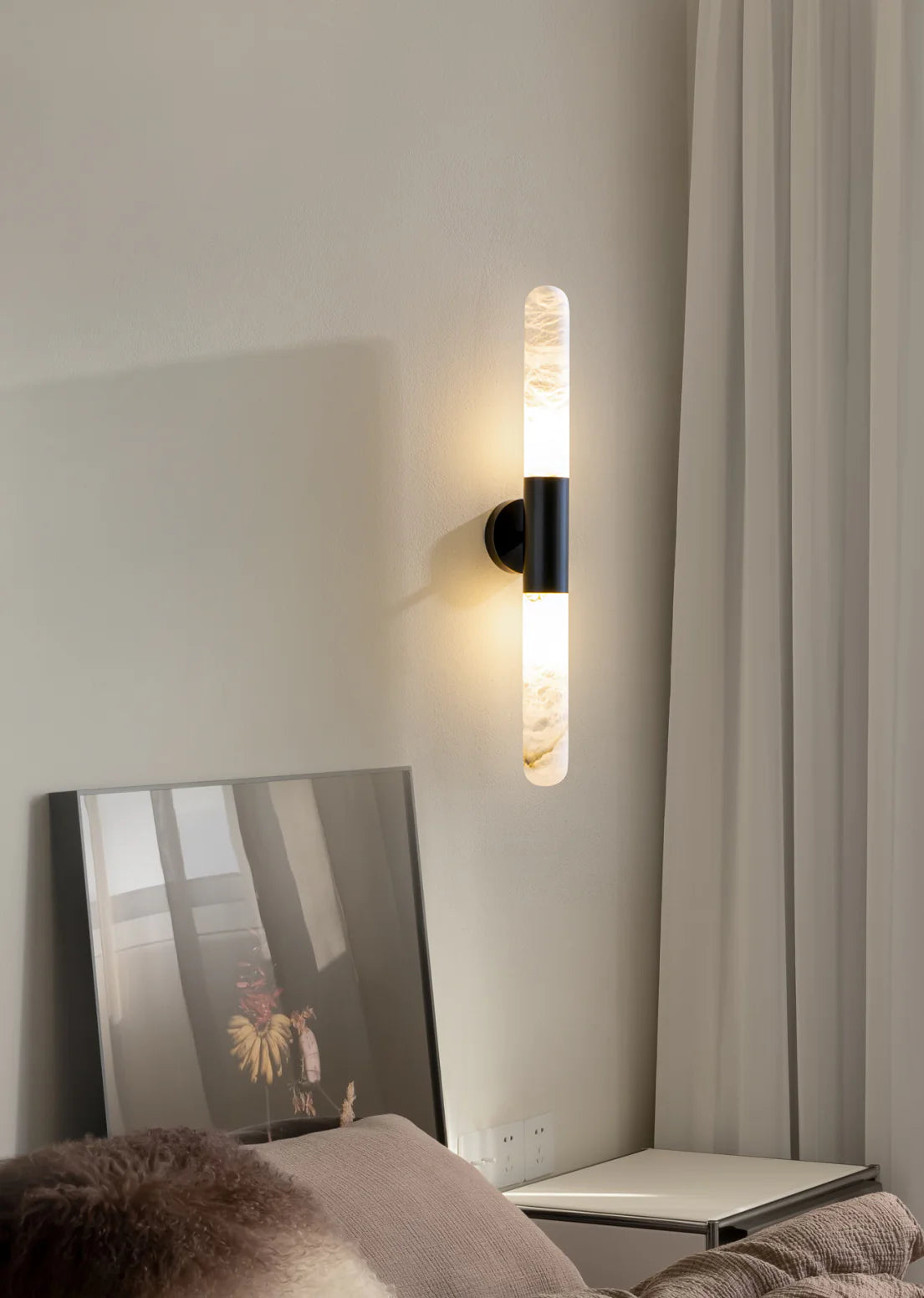 Cylindrical Alabaster Slim Wall Lamp