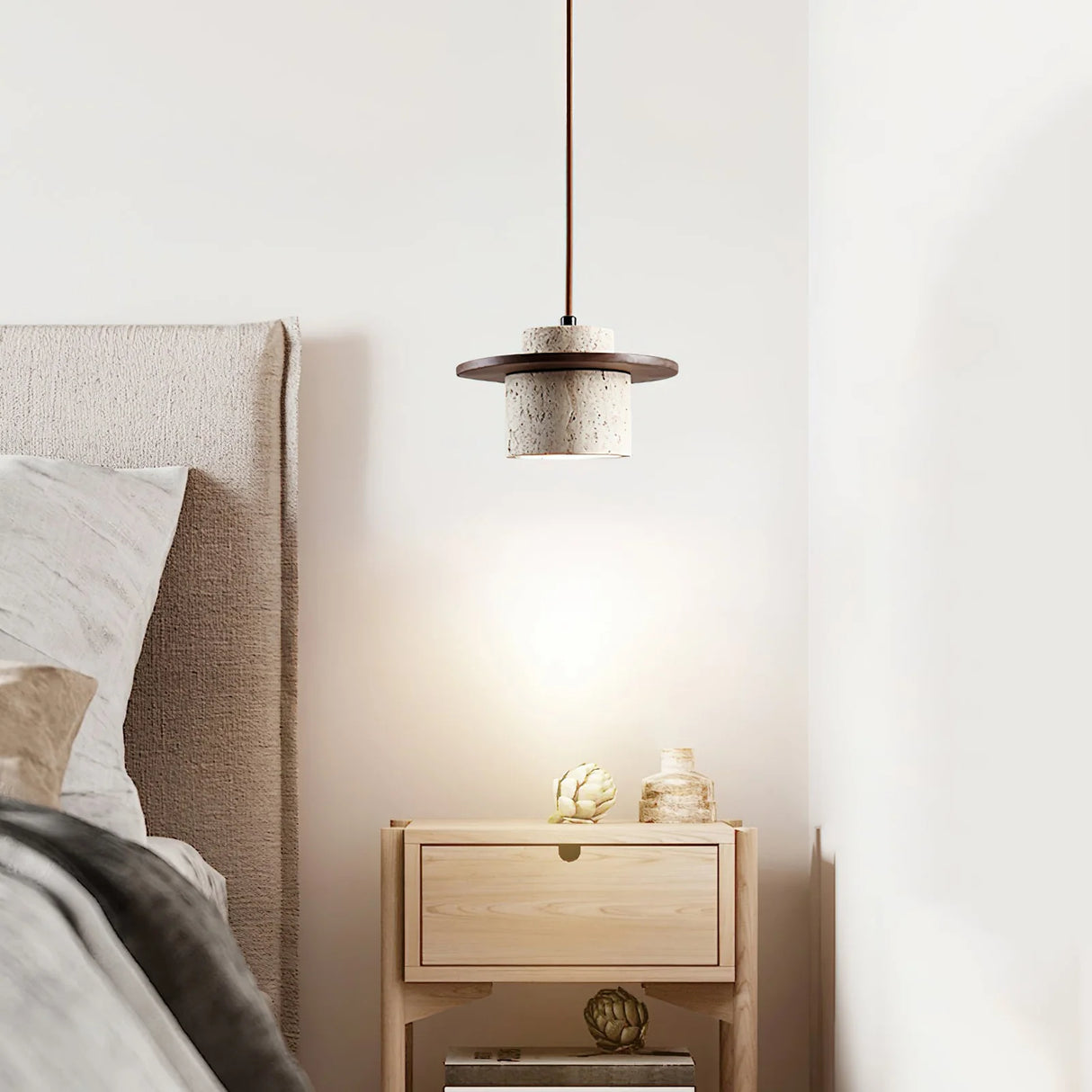 Cylindrical Stonova Duo Travertine Pendant Light