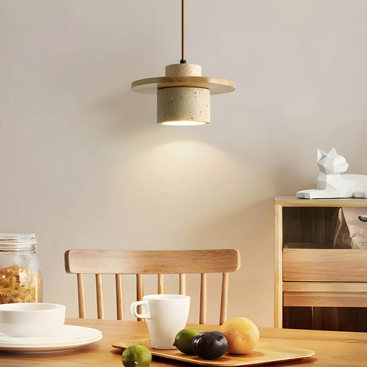 Cylindrical Stonova Duo Travertine Pendant Light