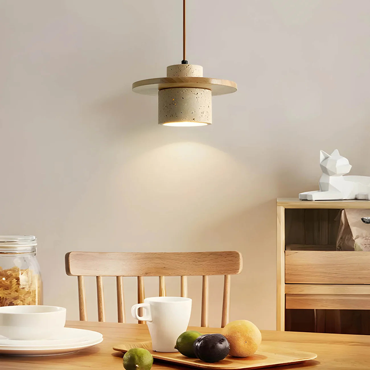 Cylindrical Stonova Duo Travertine Pendant Light