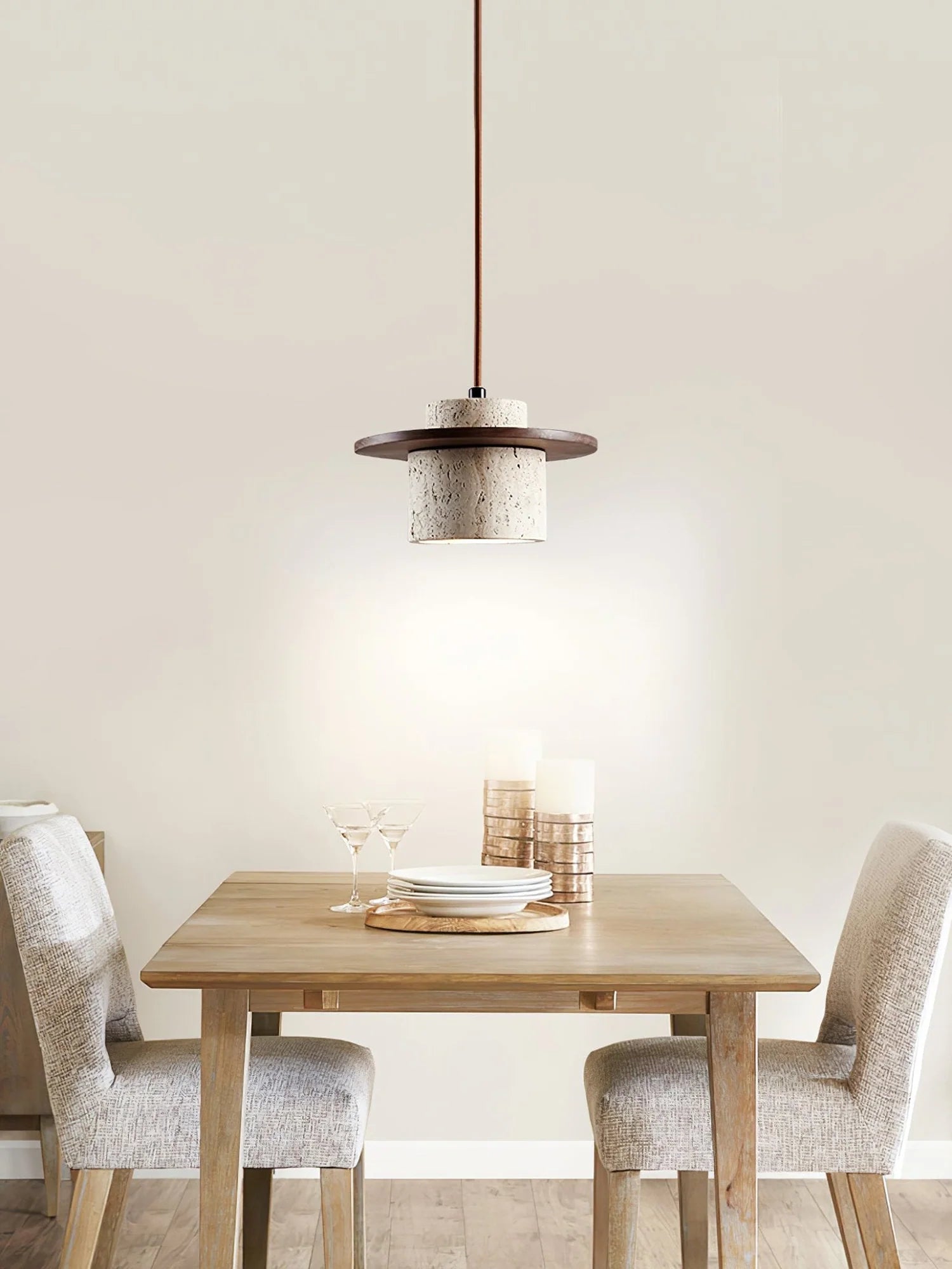 Cylindrical Stonova Duo Travertine Pendant Light