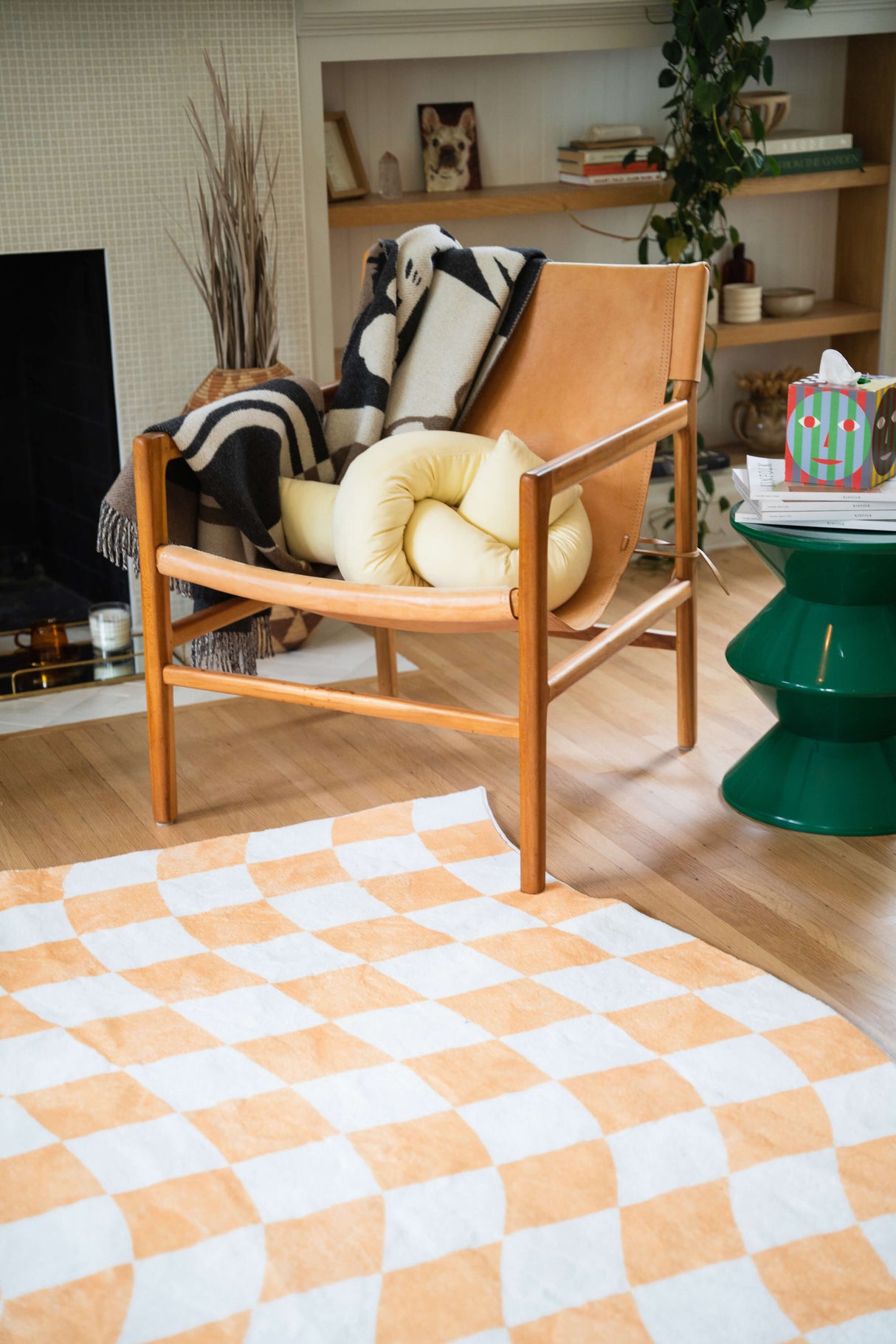 Yellow Wavy Checkered Rug