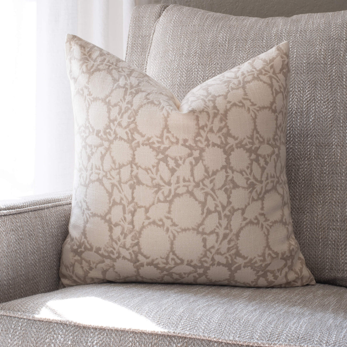 Luana Floral Block Printed Pillow Cover | Beige/Brown