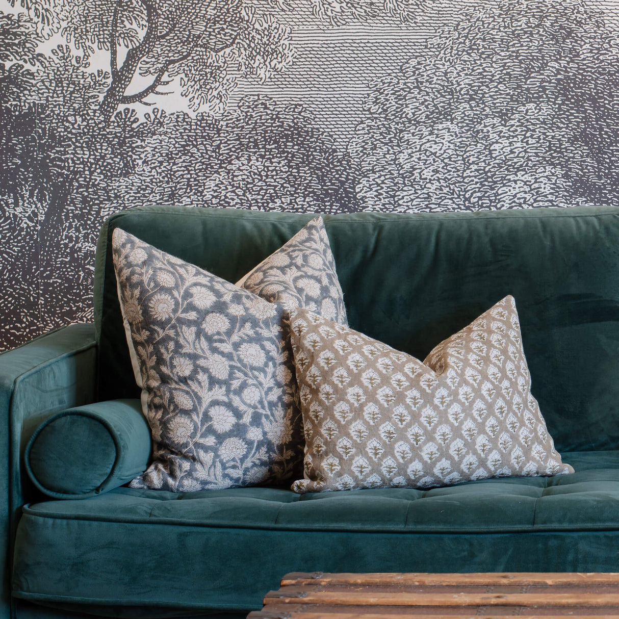 Rhea Floral Block Printed Pillow Cover | Mustard | Lumbar