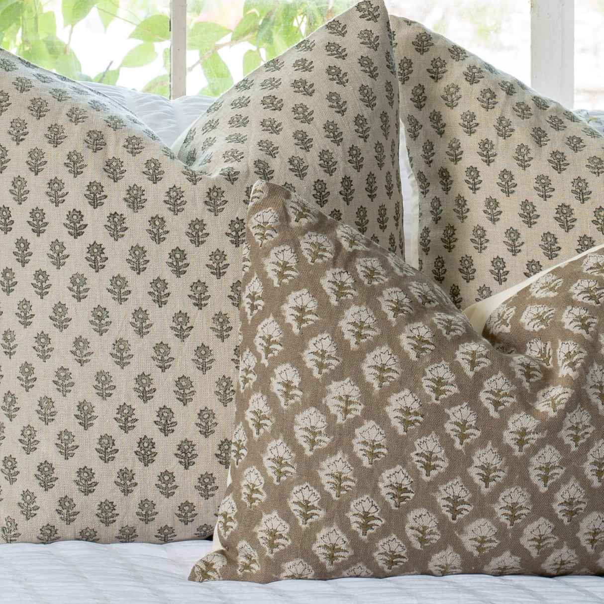 Rhea Floral Block Printed Pillow Cover | Mustard | Lumbar