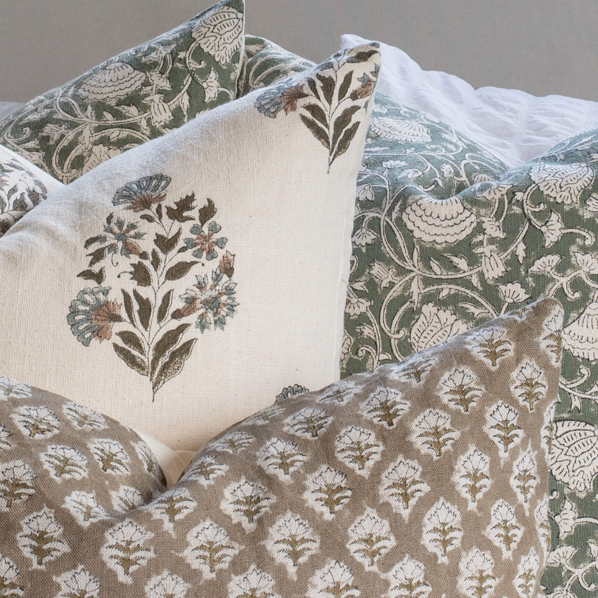 Sabine Floral Block Printed Pillow Cover | Green