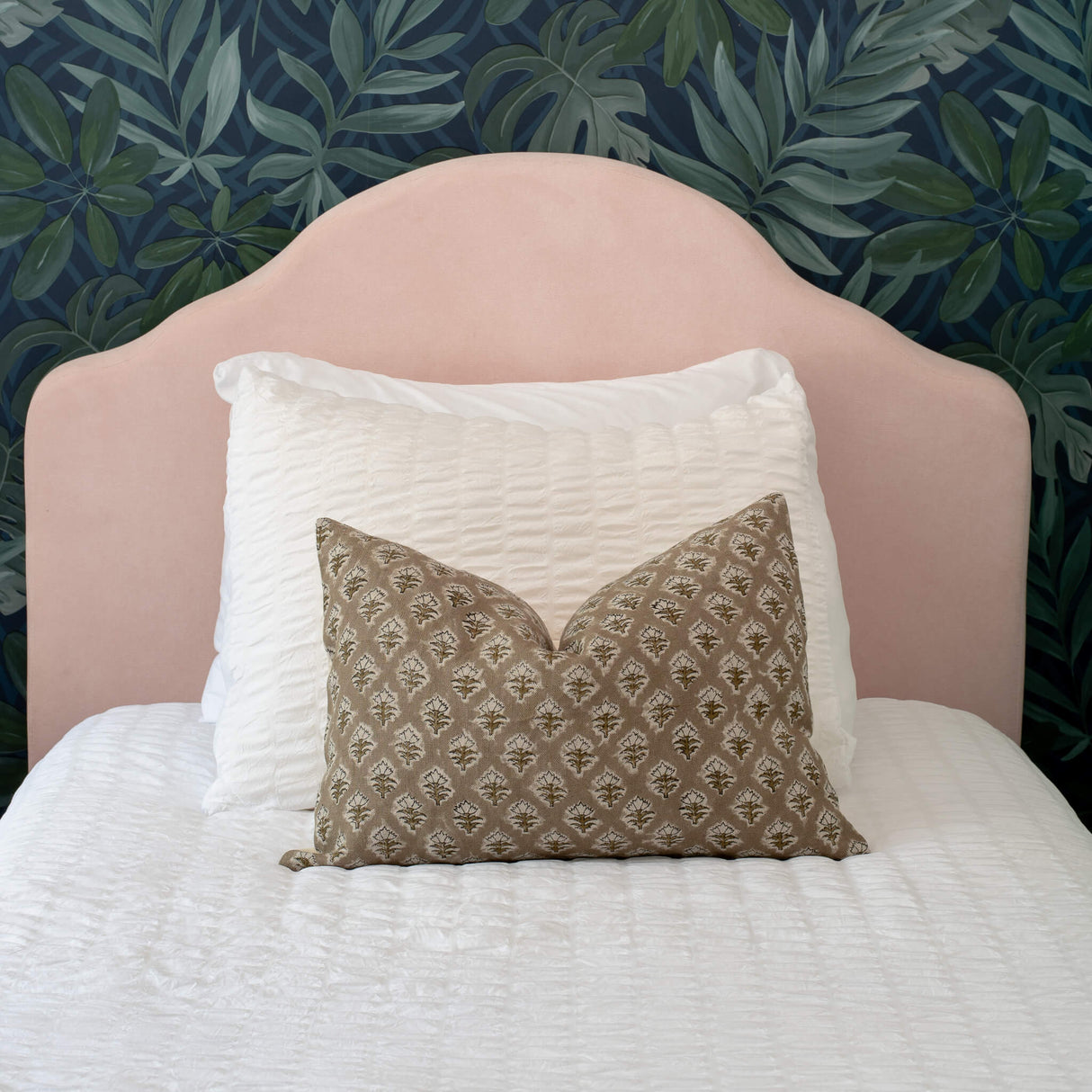 Rhea Floral Block Printed Pillow Cover | Mustard | Lumbar