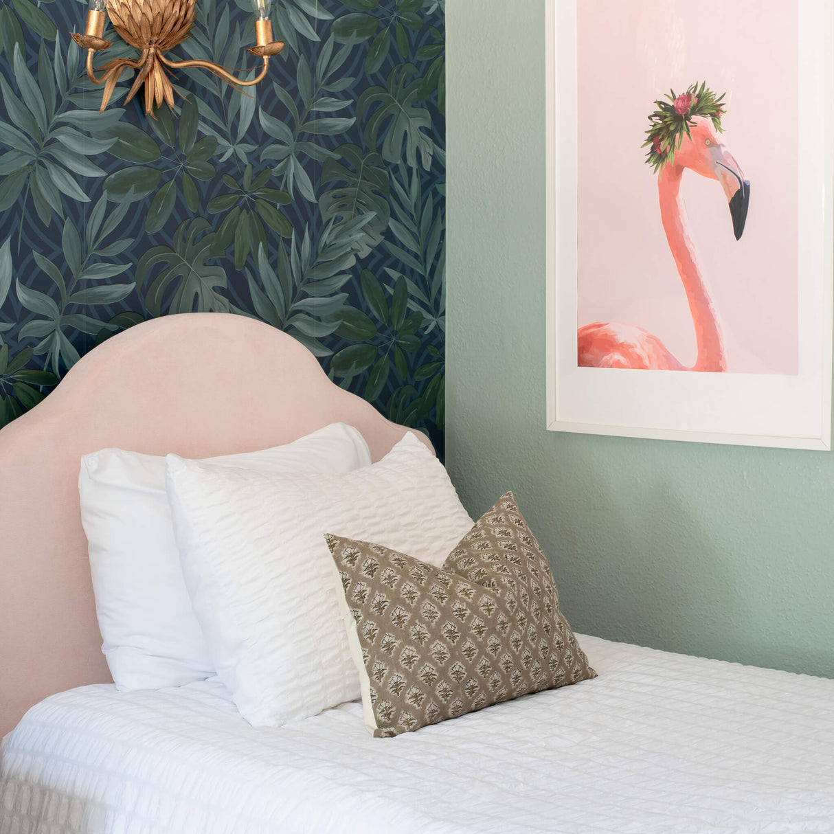 Rhea Floral Block Printed Pillow Cover | Mustard | Lumbar