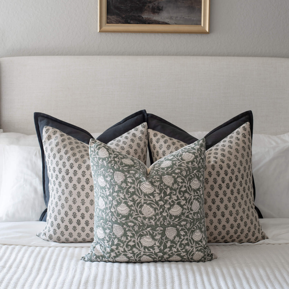 Sabine Floral Block Printed Pillow Cover | Green