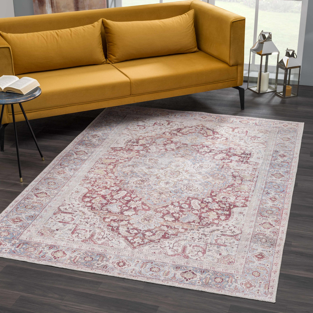 Cream Rust Leeston Washable Rug - Clearance