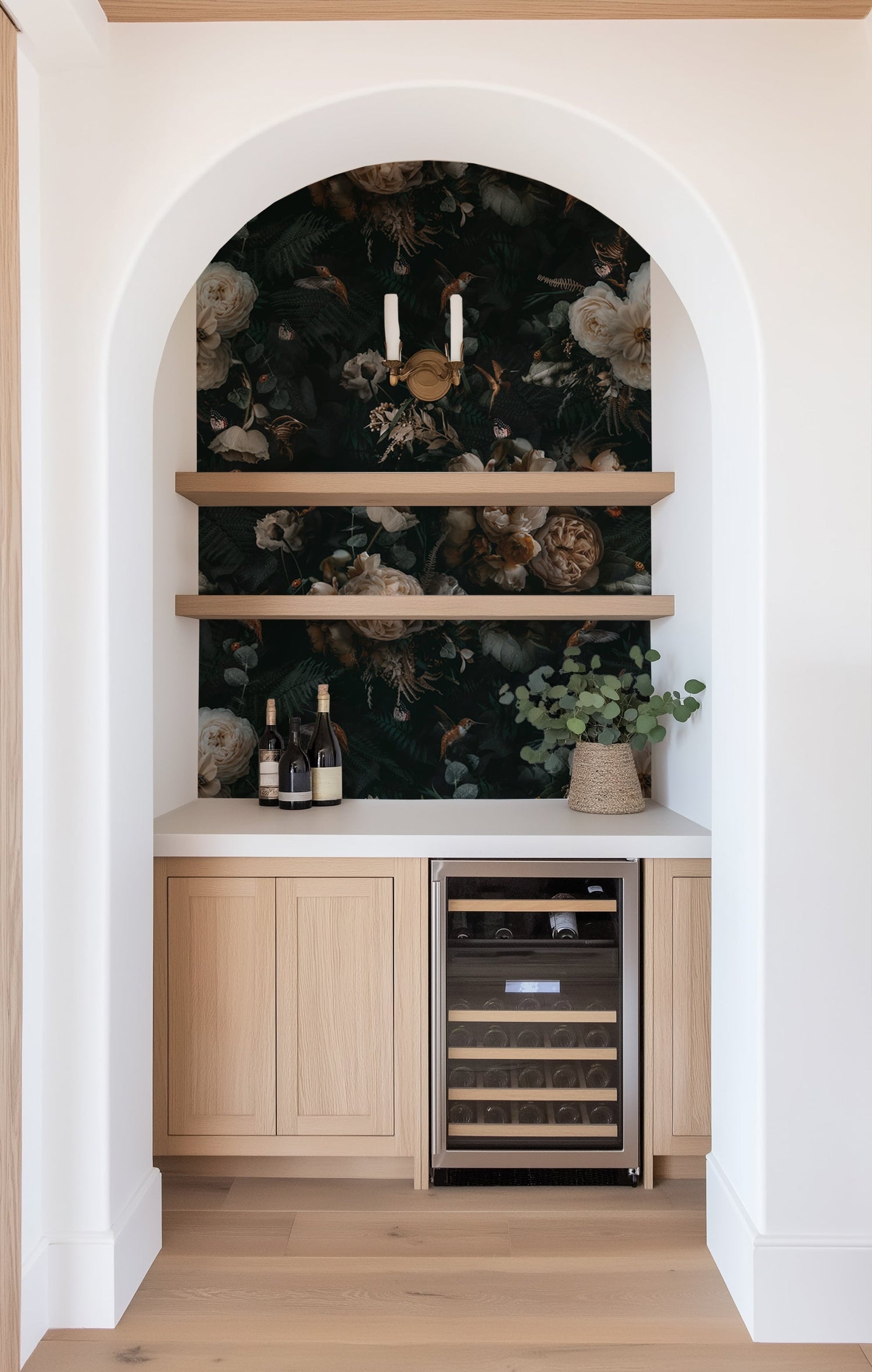 Dark Background Cream Floral Wallpaper