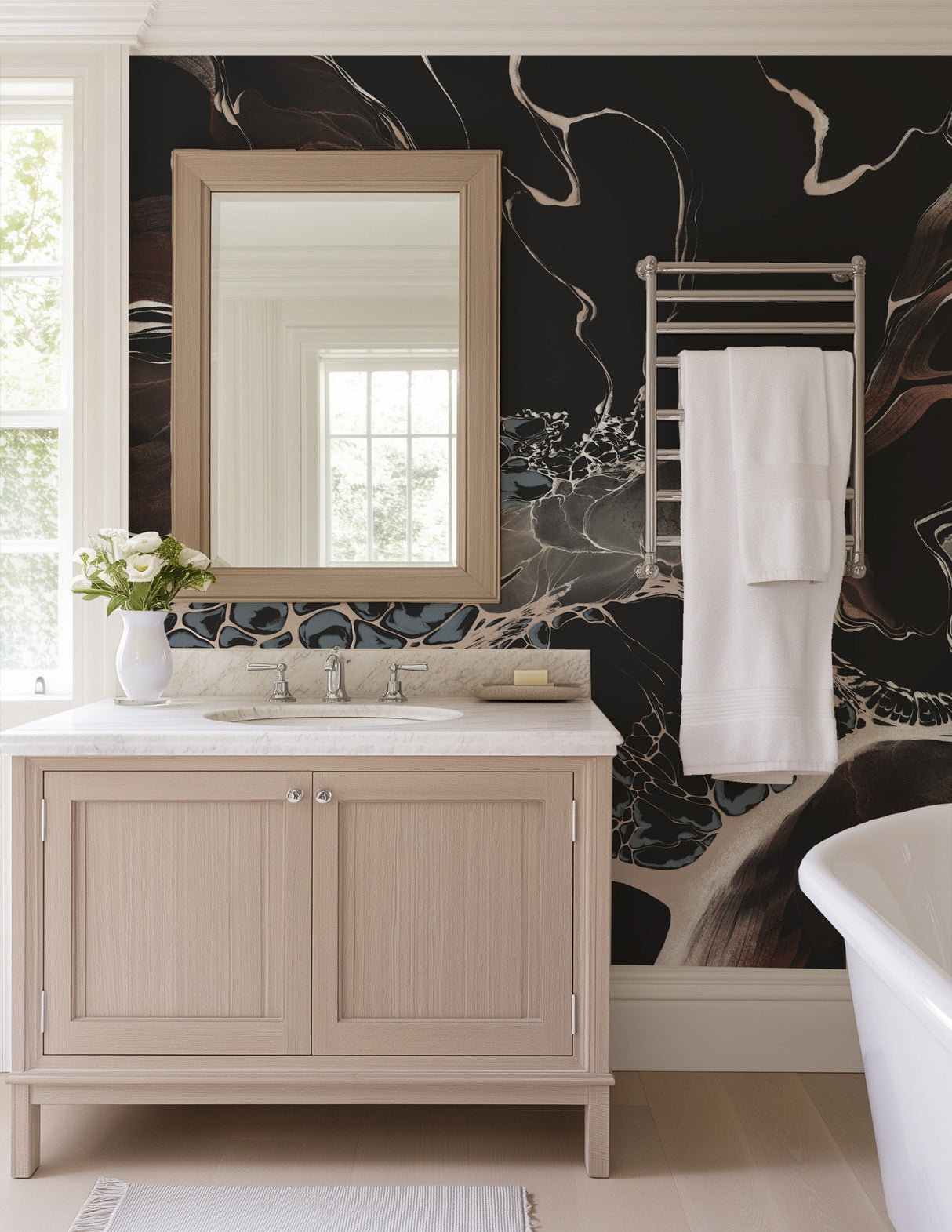 Bespoke Black Marble Wall Mural - Modern Fluid Art Wallpaper