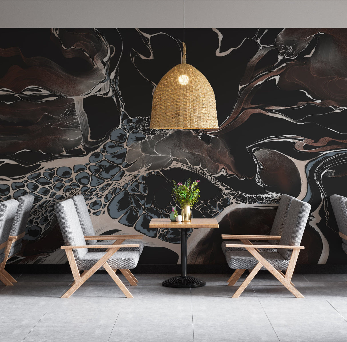 Bespoke Black Marble Wall Mural - Modern Fluid Art Wallpaper