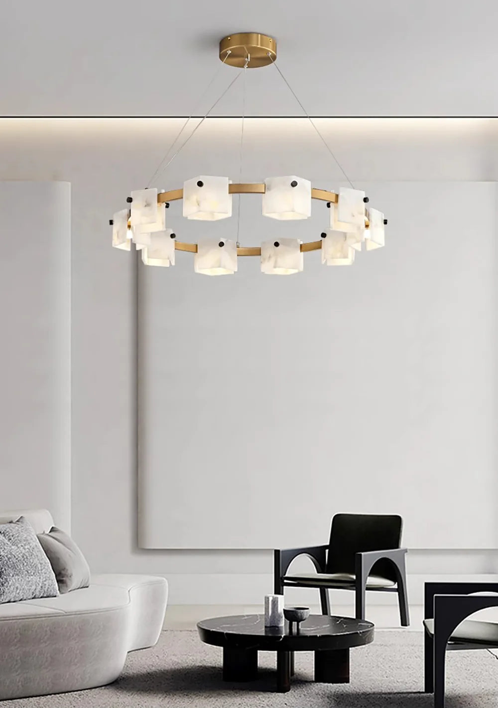 Diamond Shaped Alabaster Ring Chandelier