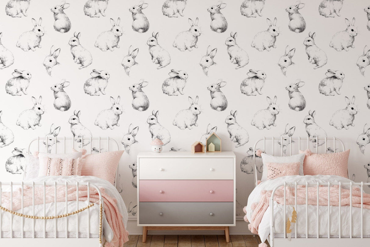 Hand drawn Bunnies Kids Wallpaper