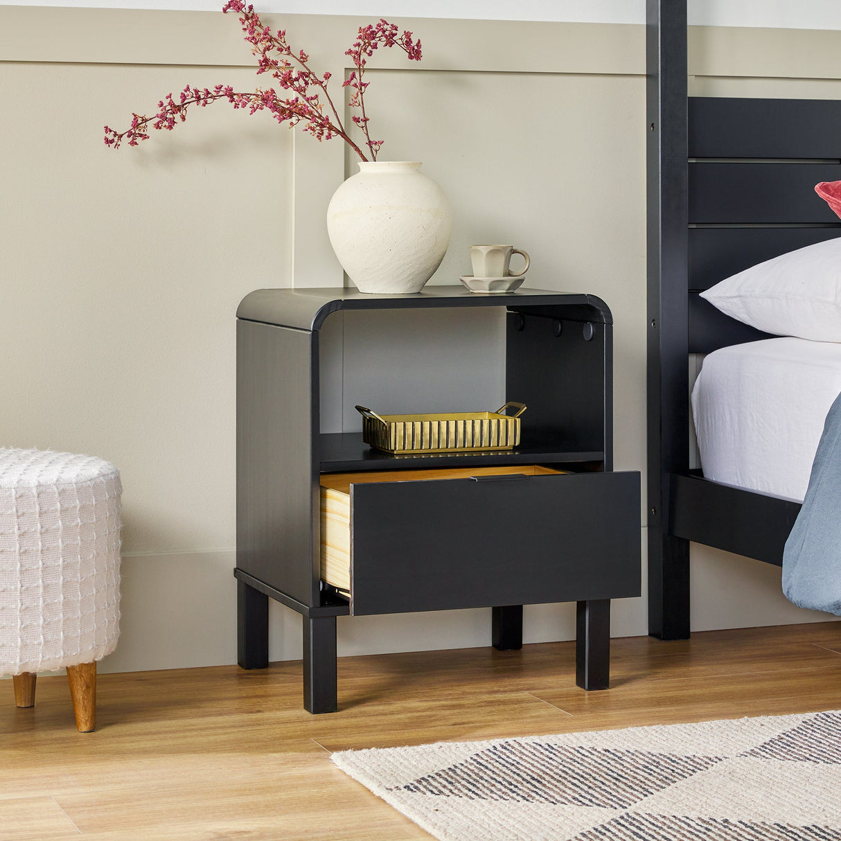 Elias Modern Curved-Frame Solid Wood Nightstand