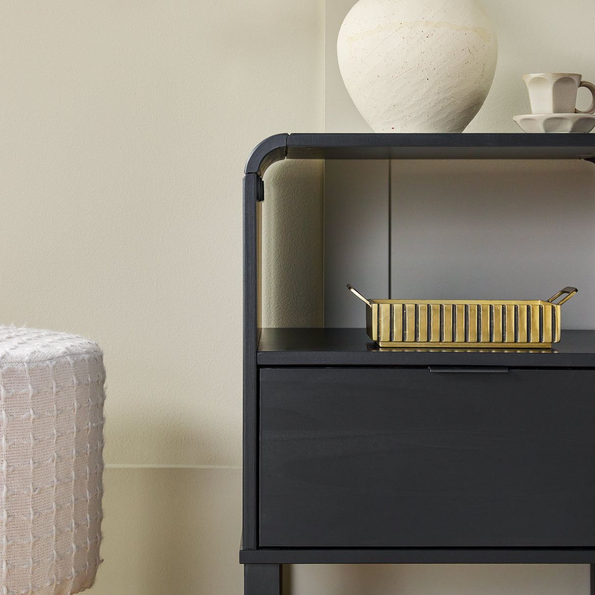 Elias Modern Curved-Frame Solid Wood Nightstand