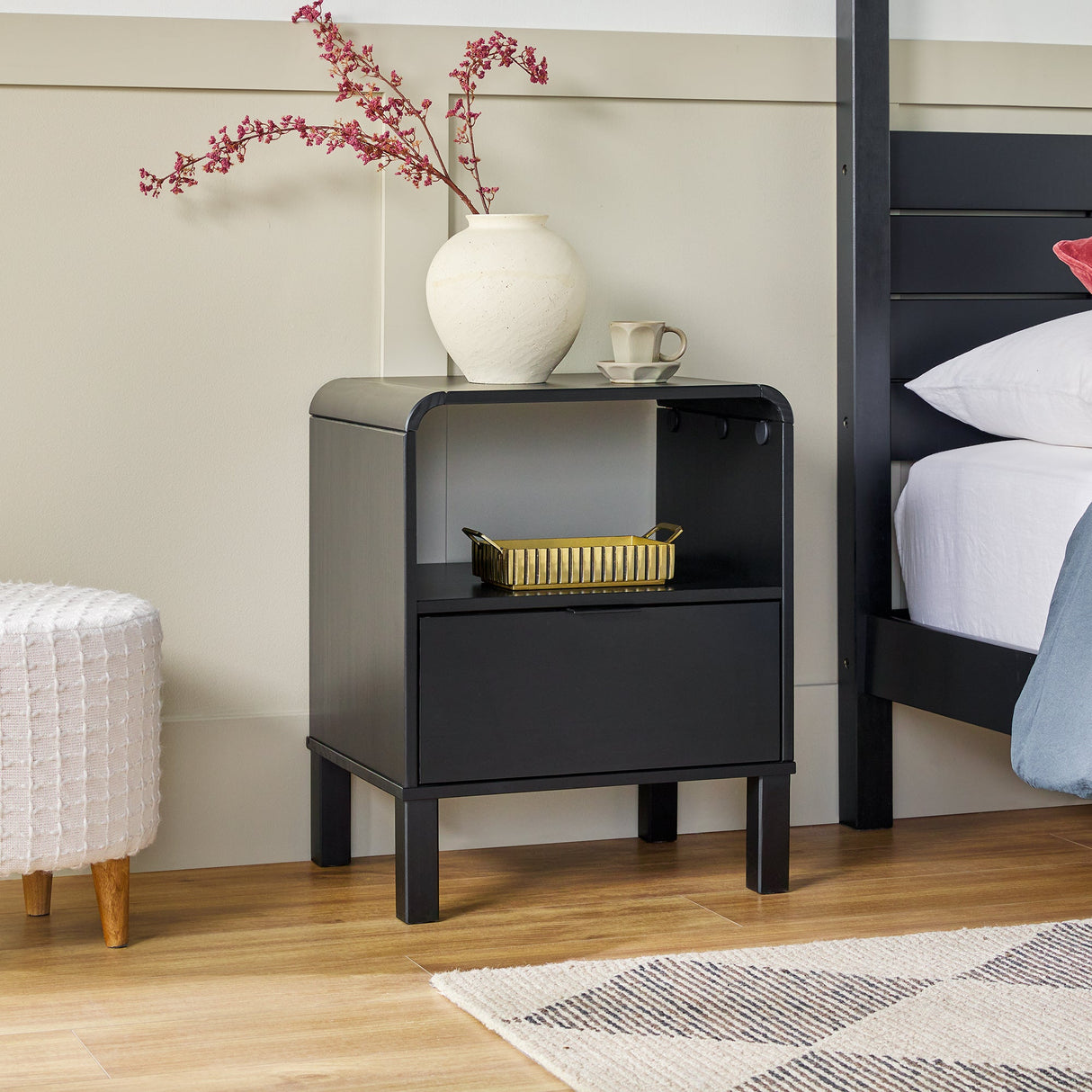 Elias Modern Curved-Frame Solid Wood Nightstand