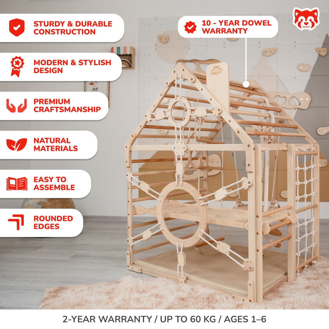 Wood and Hearts Wooden Toddler Climbing Playhouse, Ages 1–6