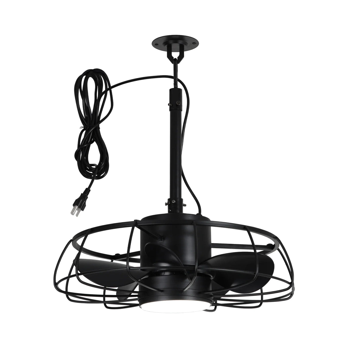 20 Inch Vistula Outdoor DC Motor Black Industrial Hanging Buckle Downrod Ceiling Fan with Light