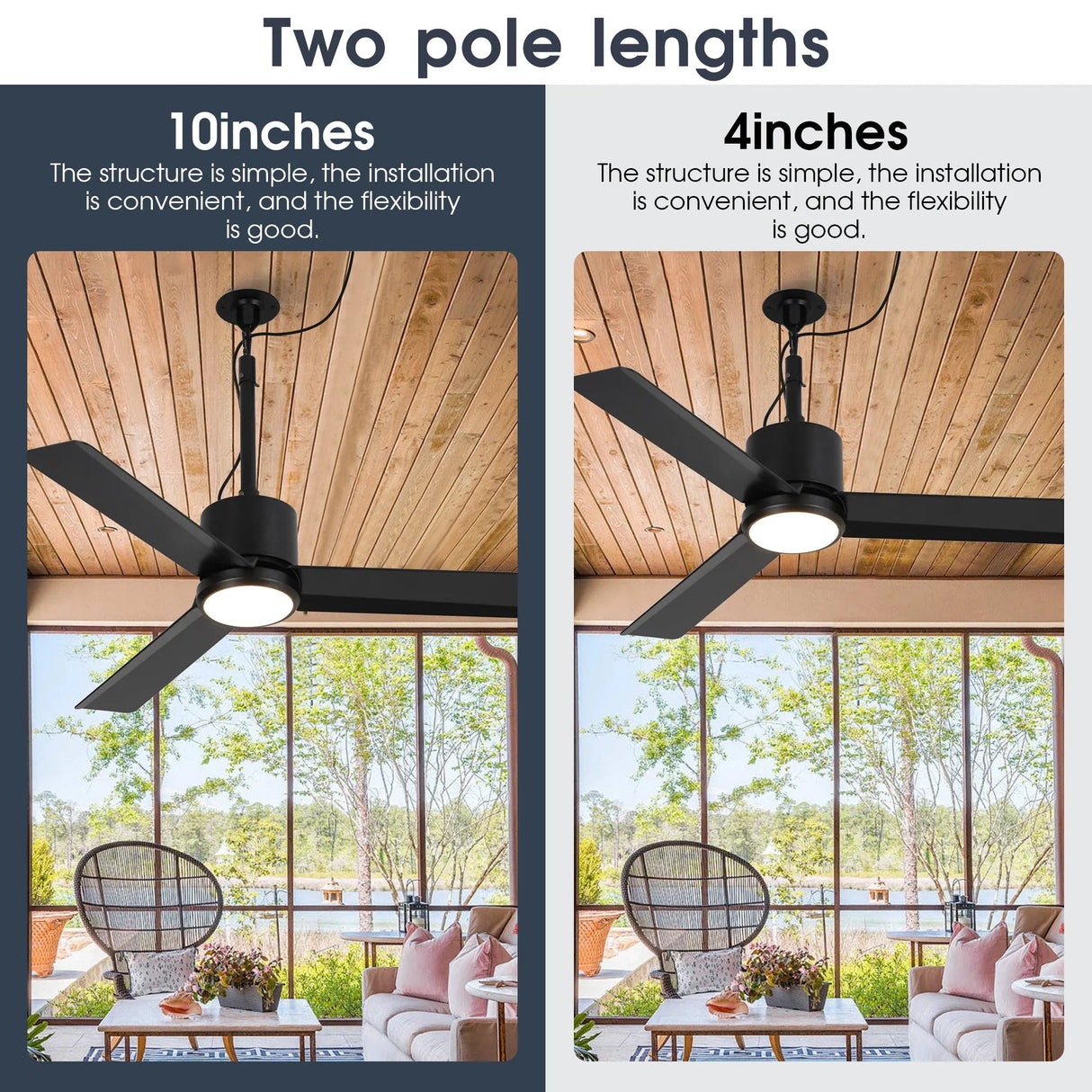42 Inch Rhine Indoor/Wet Outdoor IP65 Black Anywhere Waterproof Ceiling Fan with LED Light and Convenient Hanging Hook