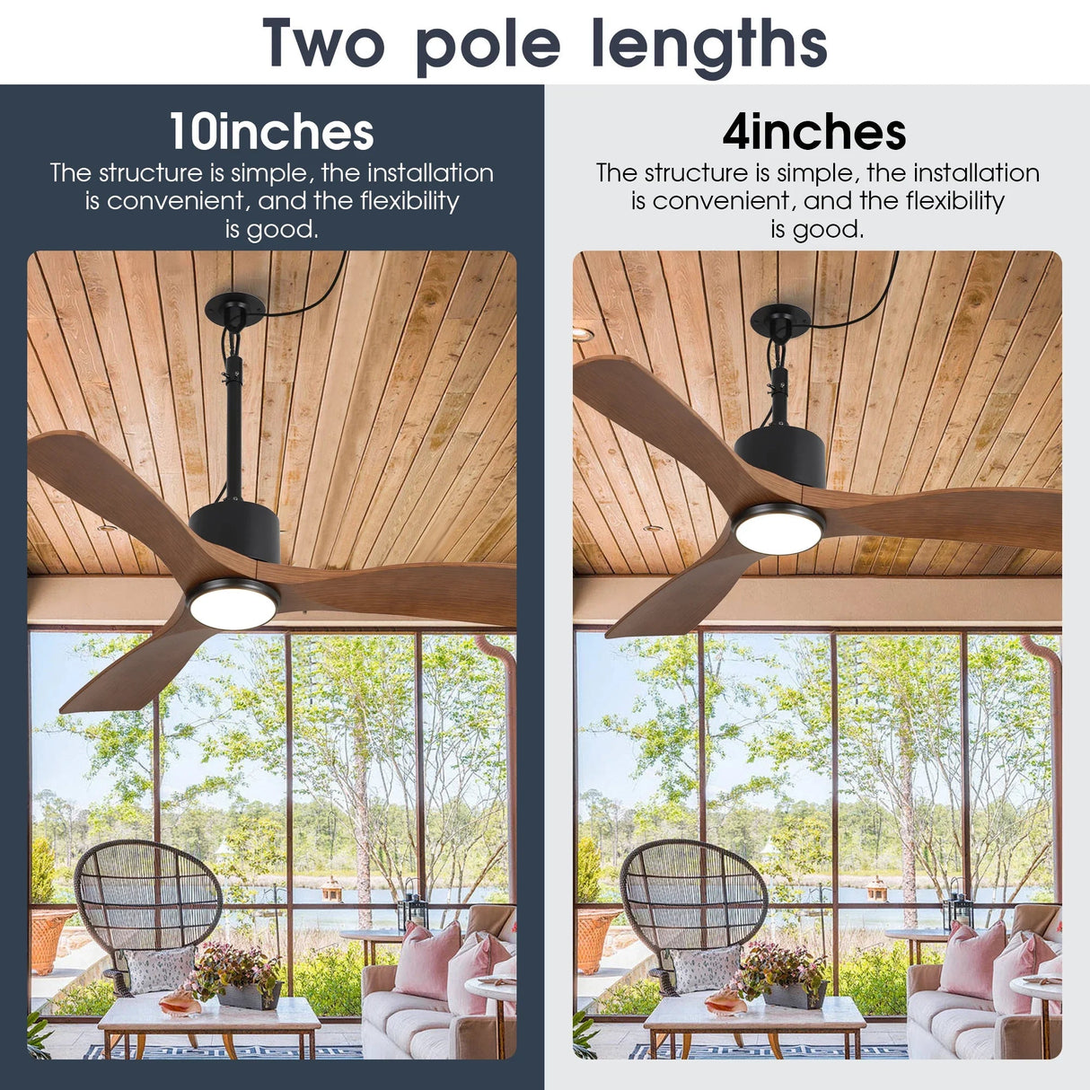 42 Inch Patio Guard IP65 Outdoor DC Motor Black Modern Hanging Buckle Downrod Ceiling Fan with Light