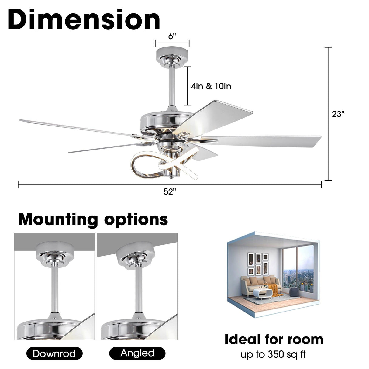 52 Inch Oregon DC Motor Modern Downrod Ceiling Fan with LED Light