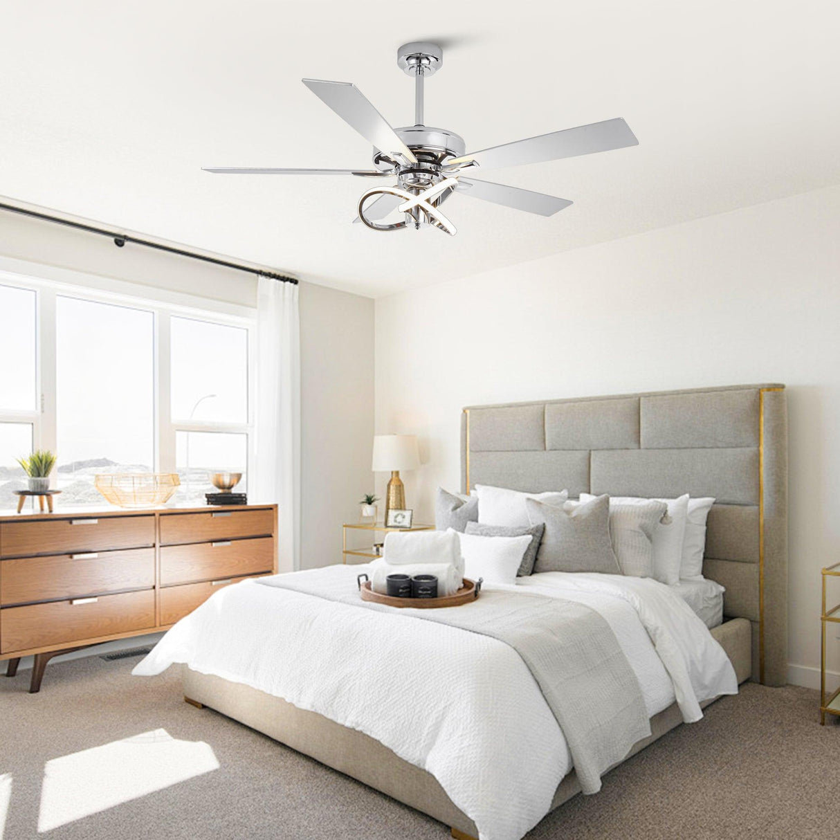 52 Inch Oregon DC Motor Modern Downrod Ceiling Fan with LED Light