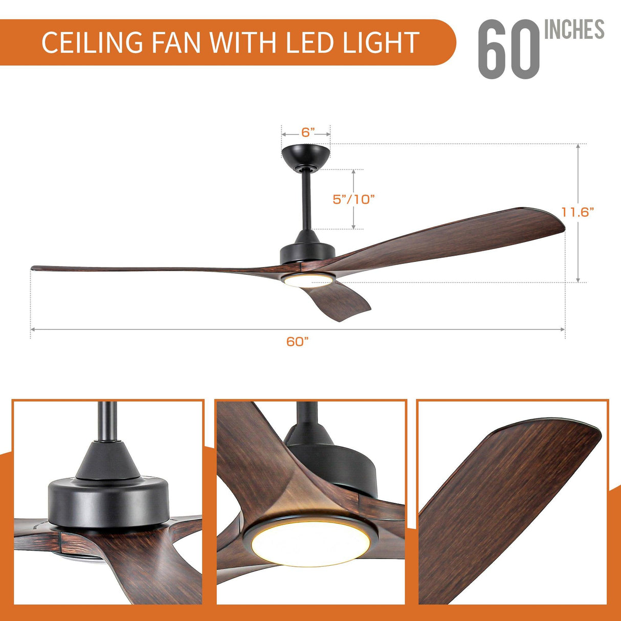 60 Inch Alexi DC Motor Modern Downrod Ceiling Fan with LED Light