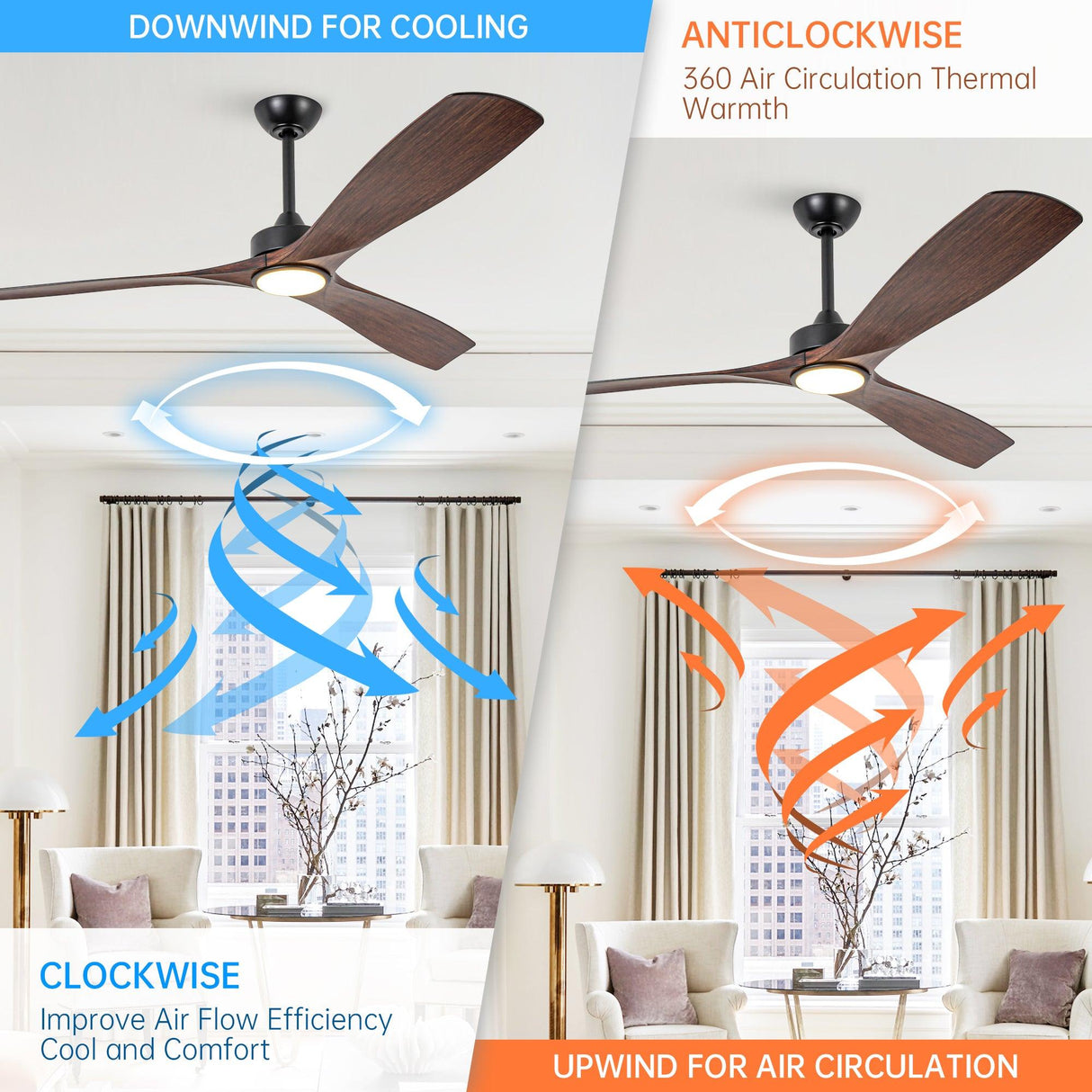 60 Inch Alexi DC Motor Modern Downrod Ceiling Fan with LED Light