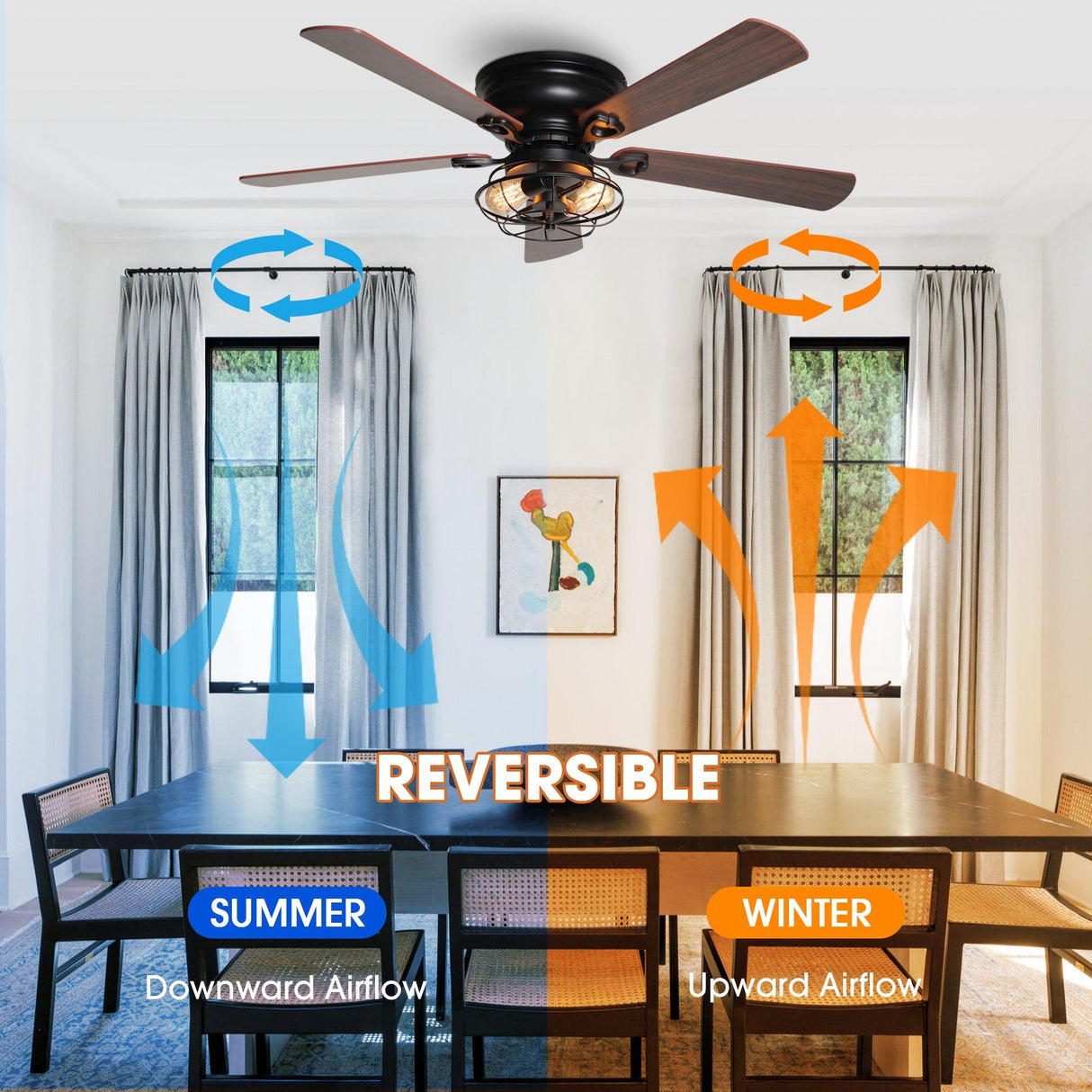 48" Ummuhan Industrial Flush Mount Ceiling Fan with Lighting