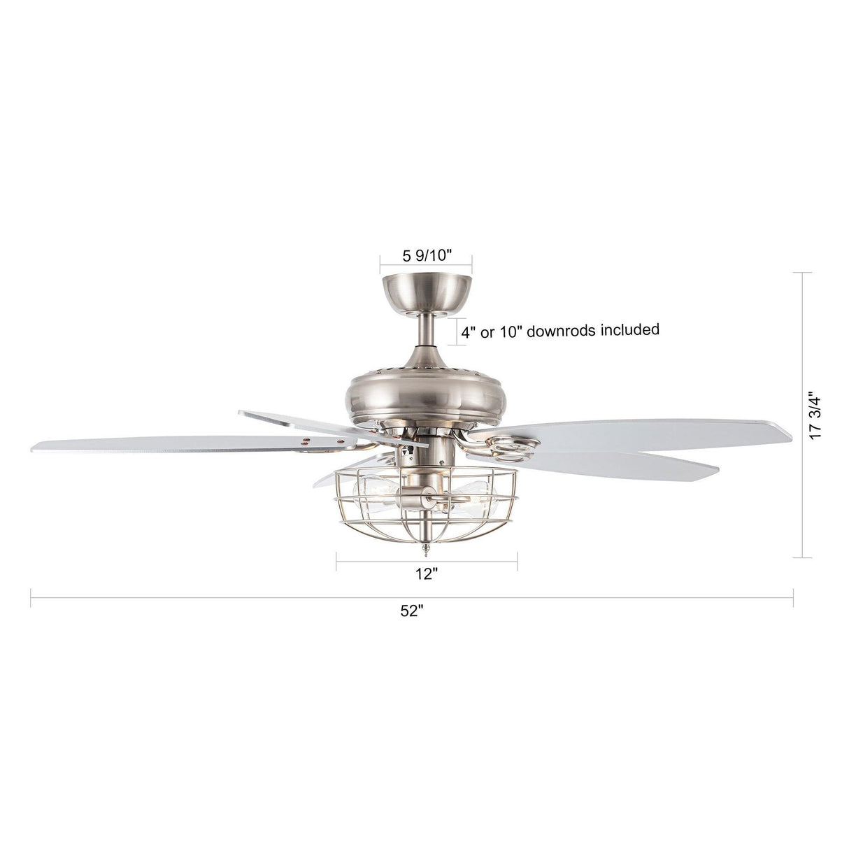 52" Kyla Industrial Caged Ceiling Fan With Light Remote Control Satin Nickel