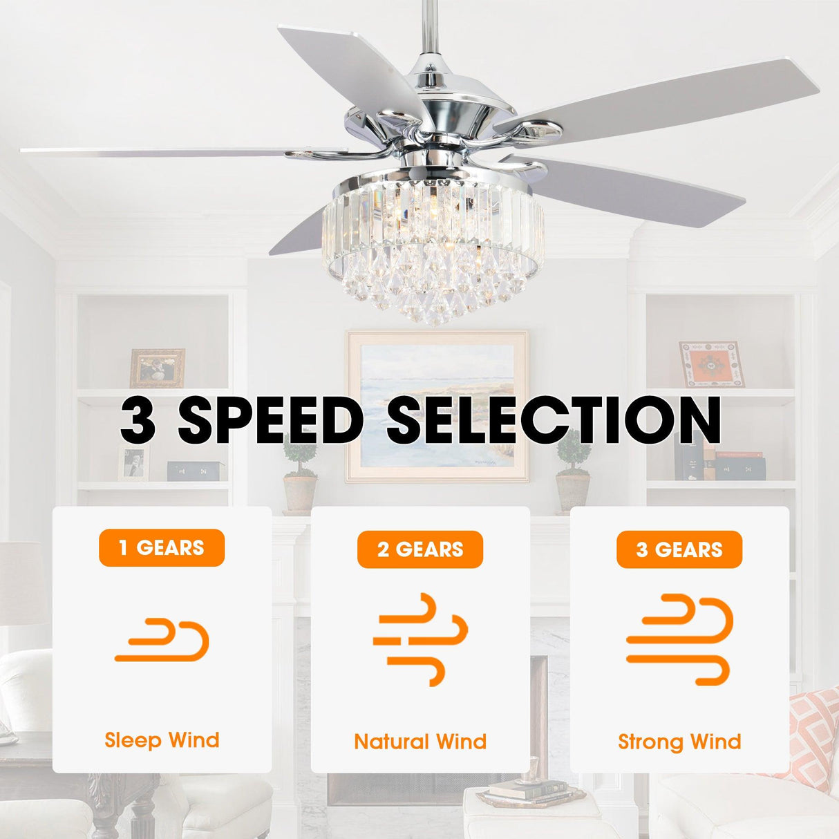 52" Elkton Modern Reversible Crystal Fandelier with Lighting and Remote Control