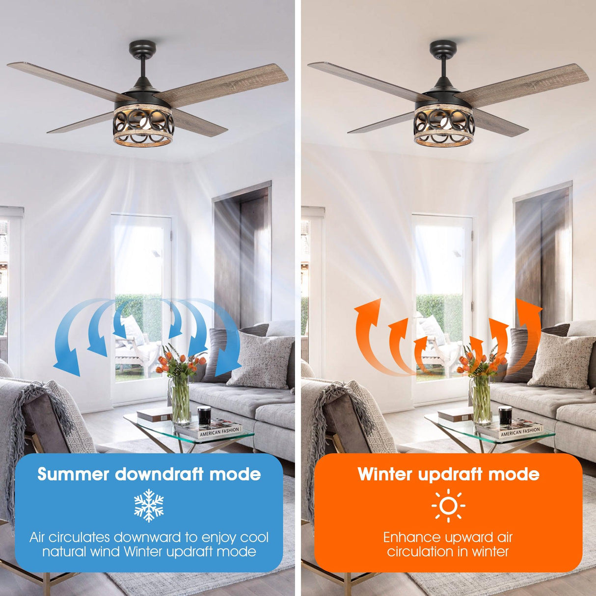 52" Kashmir Farmhouse Downrod Mount Reversible Ceiling Fan with Lighting and Remote Control