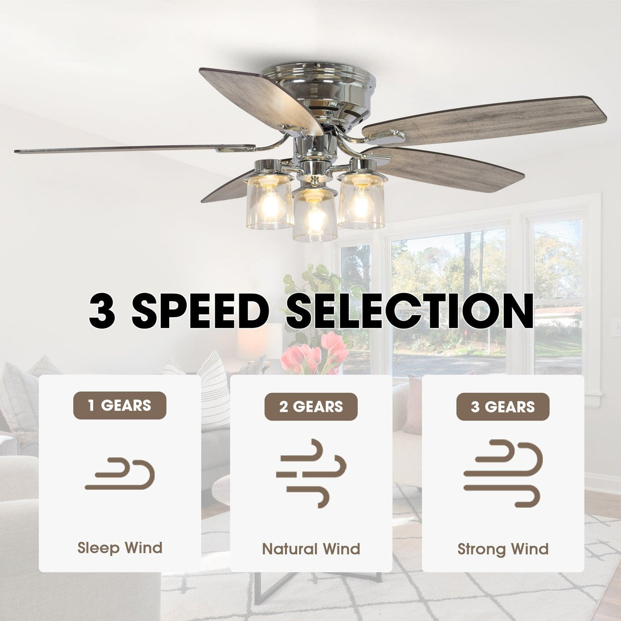 52" Bangatore Traditional Chrome Flush Mount Reversible Ceiling Fan with Lighting and Remote Control