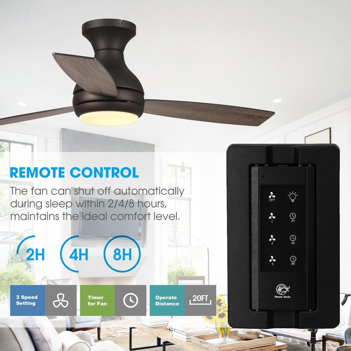 48" Beckette Farmhouse Flush Mount Reversible Ceiling Fan with Lighting and Remote Control