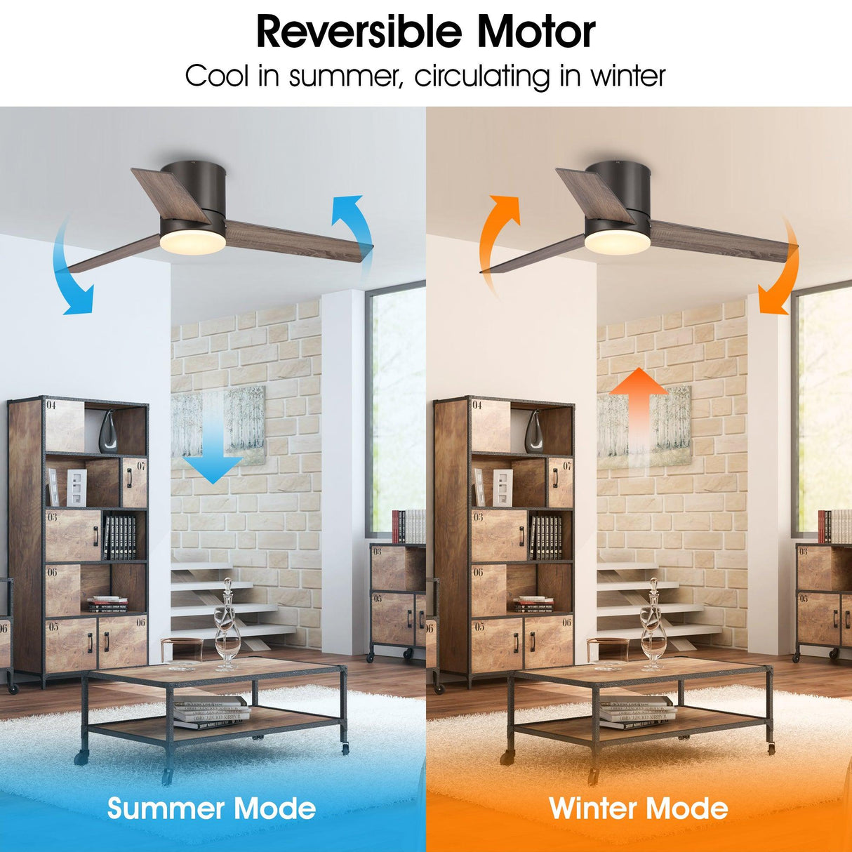 48" Kielah Farmhouse Flush Mount Reversible Ceiling Fan with Lighting and Remote Control