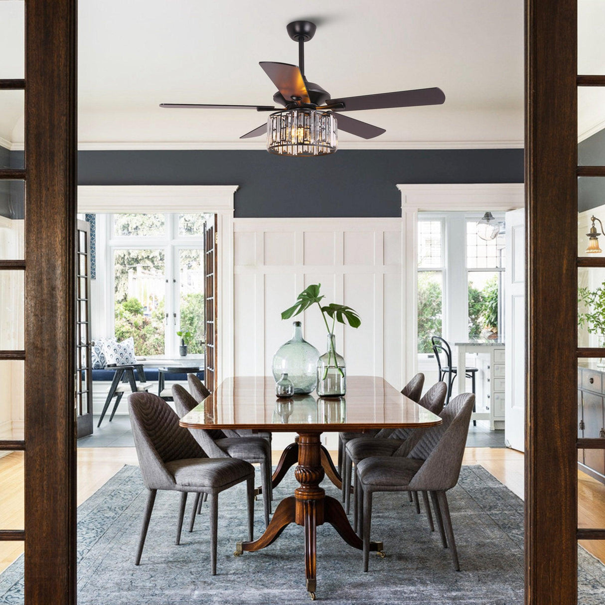 52" Dicken Modern Downrod Mount Reversible Crystal Ceiling Fan With Lighting