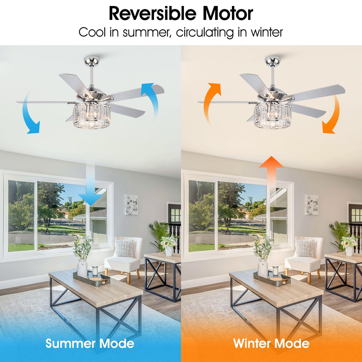 52" Dicken Modern Downrod Mount Reversible Crystal Ceiling Fan With Lighting