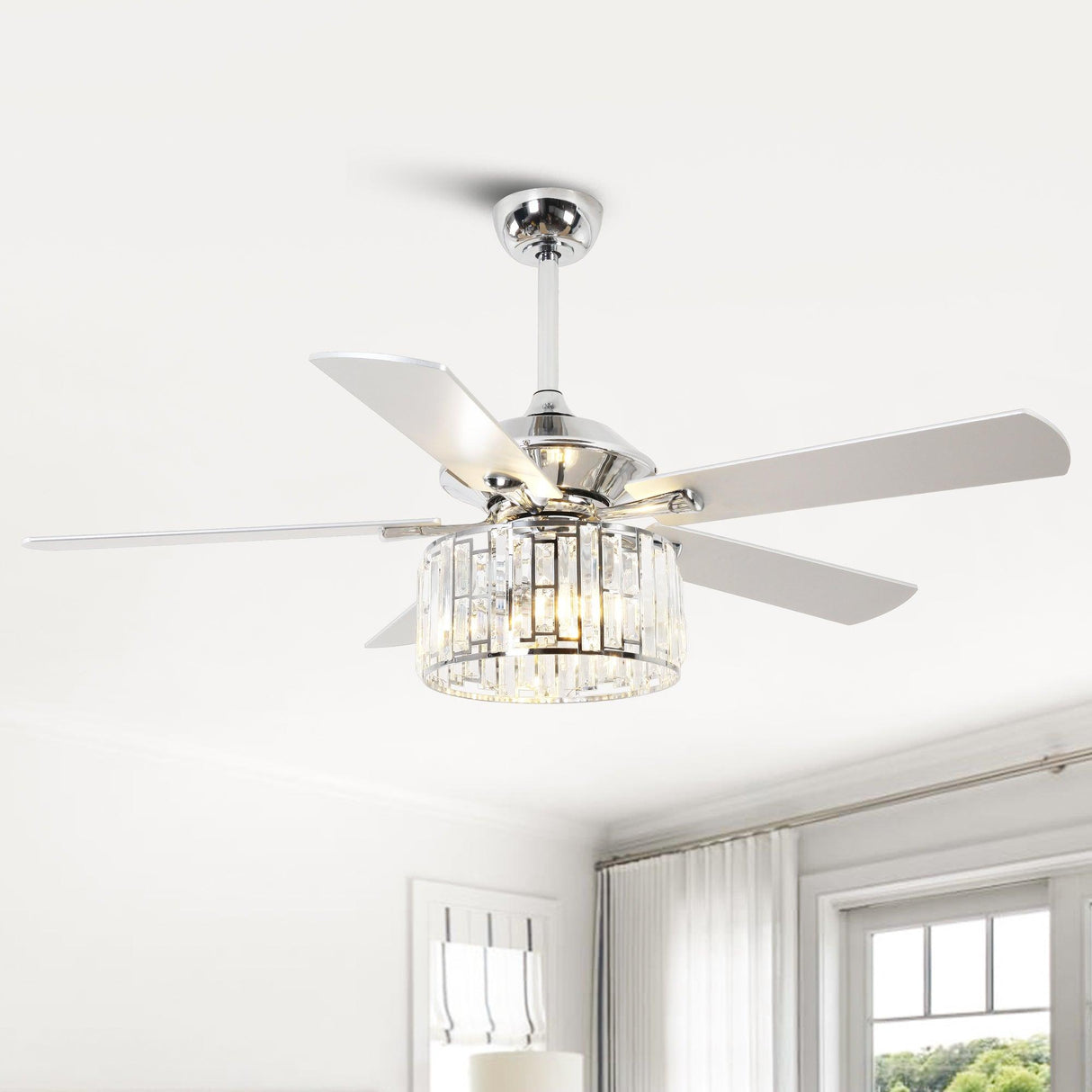 52" Dicken Modern Downrod Mount Reversible Crystal Ceiling Fan With Lighting