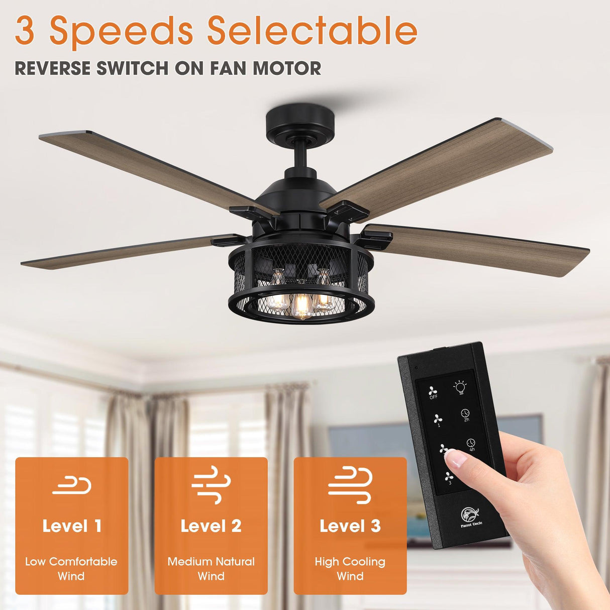 52 Industrial Reversible 5 Blade Mesh Led Ceiling Fan