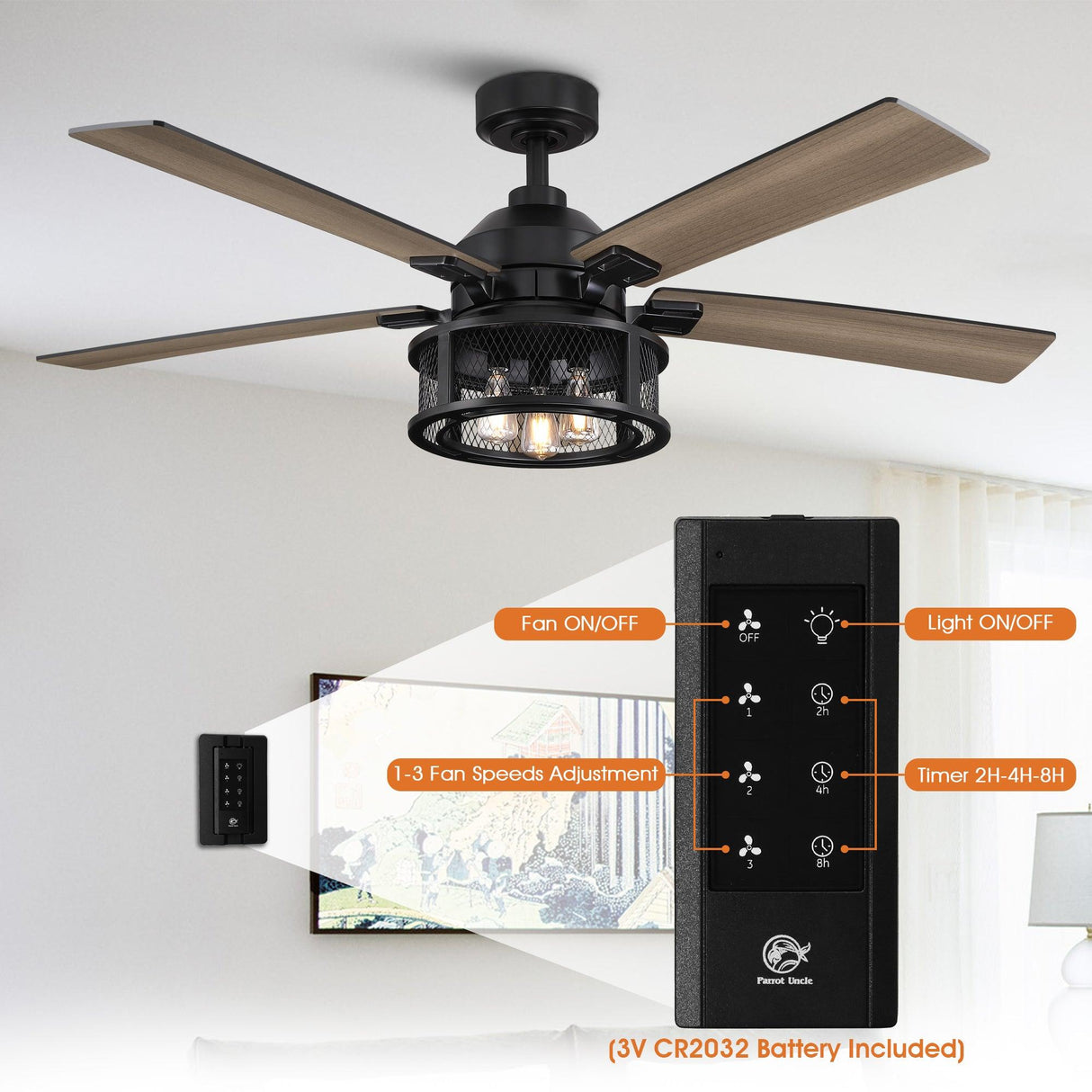 52 Industrial Reversible 5 Blade Mesh Led Ceiling Fan